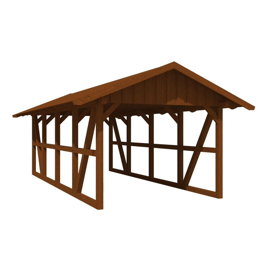 Skan Holz Carport Schwarzwald aus Fichtenholz mit Dachschalung in Nussbaum Braun B: 424 cm, T: 772 cm - Bild 2