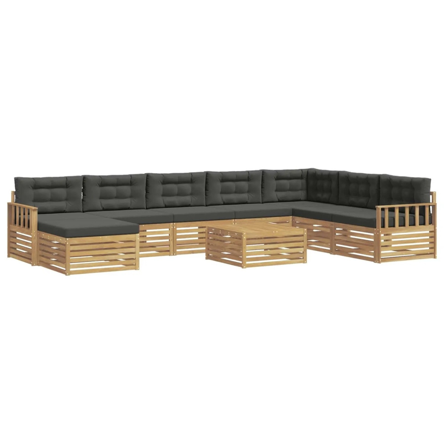 vidaXL Outdoor-Sofagarnitur 9-teilig aus Massivholz Akazie in Weiß, Anthrazit und Braun mit UV-beständigen Polstern in U-Form - Bild 2