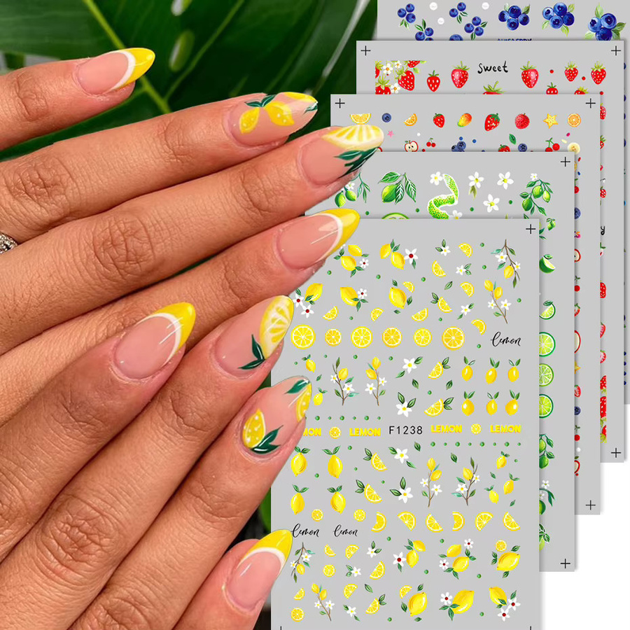 3D-geprägte Früchte-Nagelaufkleber, Sommerdesign Limette, Erdbeere, Kirsche, Blaubeere - Bild 1