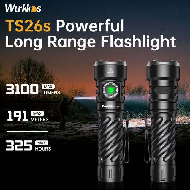 Wurkkos TS26S LED Taschenlampe in Schwarz mit 3100 lm, wiederaufladbare EDC-Taschenlampe mit magnetischer Endkappe und 21700 Akku-Unterstützung - Bild 1
