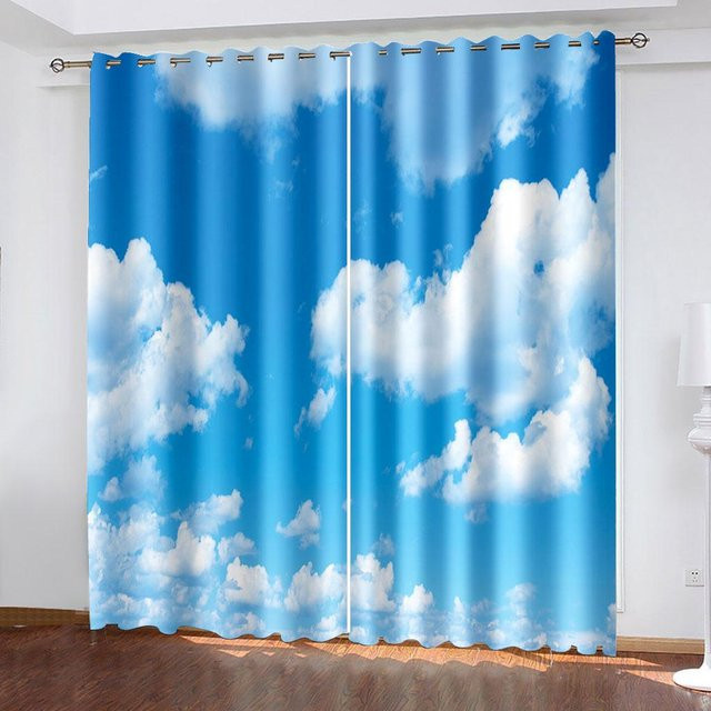 Sonnenschutzvorhang Blauer Himmel und weiße Wolken von A Family Of Home Textiles, semi-transparent, Blau-Weiß, Breite: 100 cm, Höhe: 130 cm - Bild 1