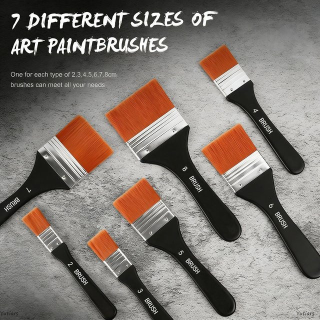Set aus 7 flachen Kunstpinseln mit Nylonborsten und Holzgriffen für Acrylfarben und Zeichnungen - Bild 1