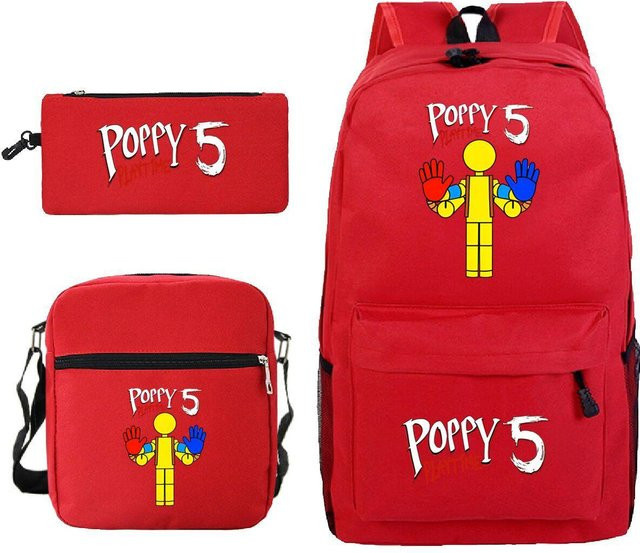 3-teiliges Schulrucksack-Set für Schüler in Rot aus Oxford-Stoff mit Schultasche, Schultergurt und Federmäppchen - Bild 1