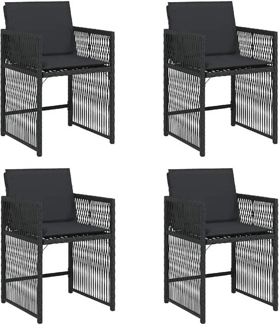 Furnicato Gartenstuhl aus PE-Rattan und Stahl in Schwarz mit Kissen, B/T/H: 50,5 x 54 x 79 cm - Bild 1