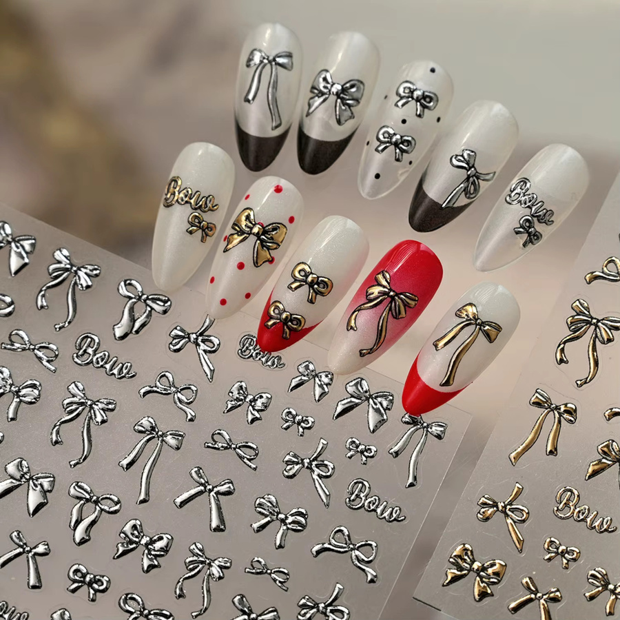 Rhstoe Nagelaufkleber, Silber, Metallic, Schleifen-Design - Bild 2