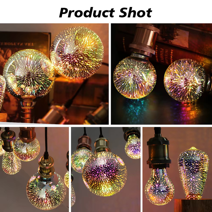 PARKSON 3D LED Vintage Edison Glühbirne E27 RGB Multicolour Feuerwerk Stern Nachtlicht zur Dekoration - Bild 3