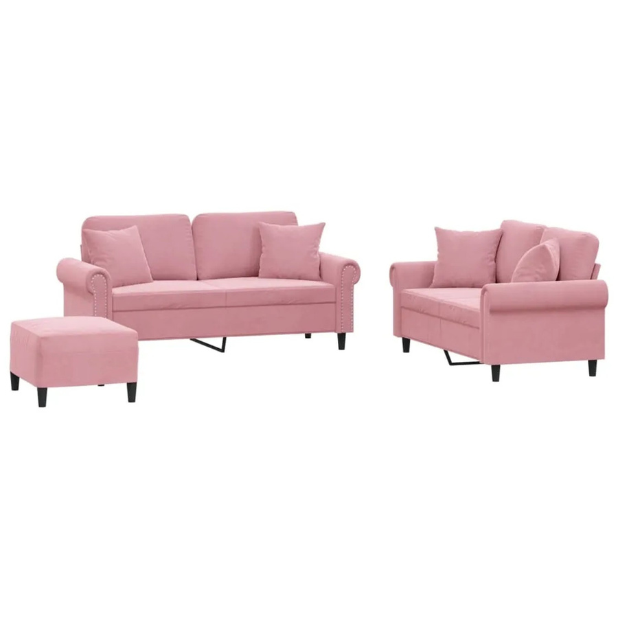 vidaXL 3-teilige Sofagarnitur aus Samt in Rosa mit Kissen und modernem Design - Bild 2