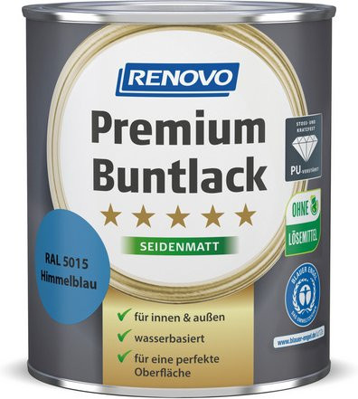 RENOVO Buntlack für Holz, wasserbasiert, blau, satin-matt, 0,75 l - Bild 1