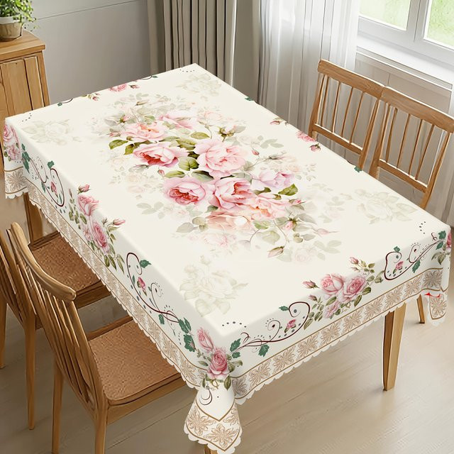 JMG Household Supplies Rechteckige Tischdecke mit floralem Rosenmuster in Weiß, B/L: 100 x 160 cm - Bild 1