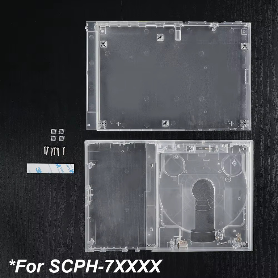 TICKNOT Ersatzgehäuse für PlayStation 2 Slim SCPH-7XXXX/SCPH-9XXXX in Weiß und Transparent im Retro-Design - Bild 3
