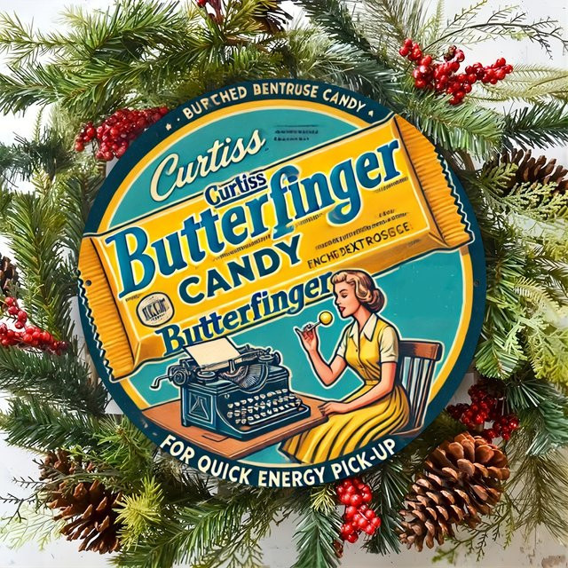 Potdemiel Vintage Butterfinger Candy Metallschild, rundes Aluminium-Wandkunst-Schild in Blaugrün, Durchmesser: 20,3 cm - Bild 1