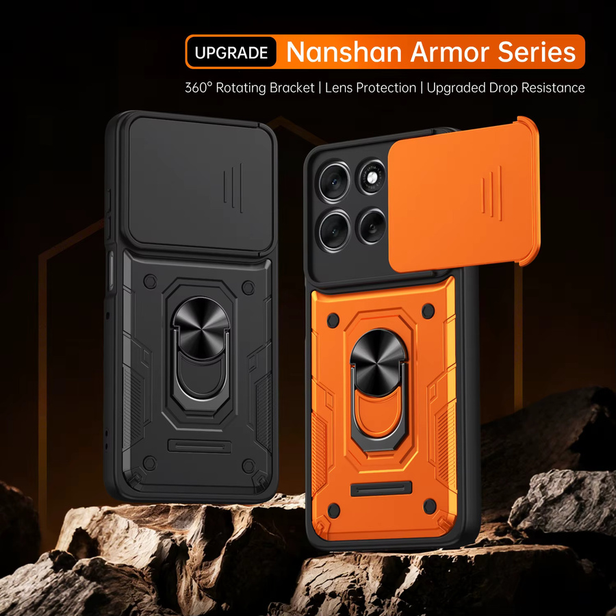 Motorola Kamera-Schutzhülle mit Schiebeobjektiv und Magnetring-Ständer für Edge 70 60 50 Fusion Ultra X70 AIR Moto G86 G85 G67 G56 in Schwarz und Orange - Bild 2