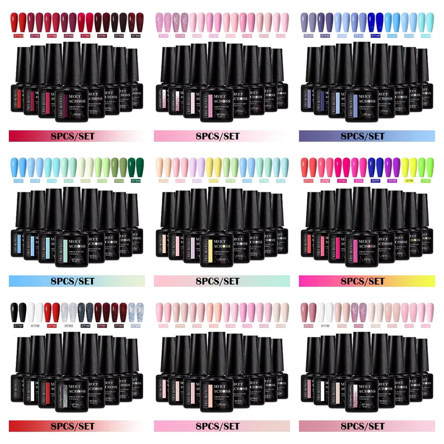 MEET ACROSS Gel-Nagellack-Set, 8-teilig, Mehrfarbig, Glänzend - Bild 4