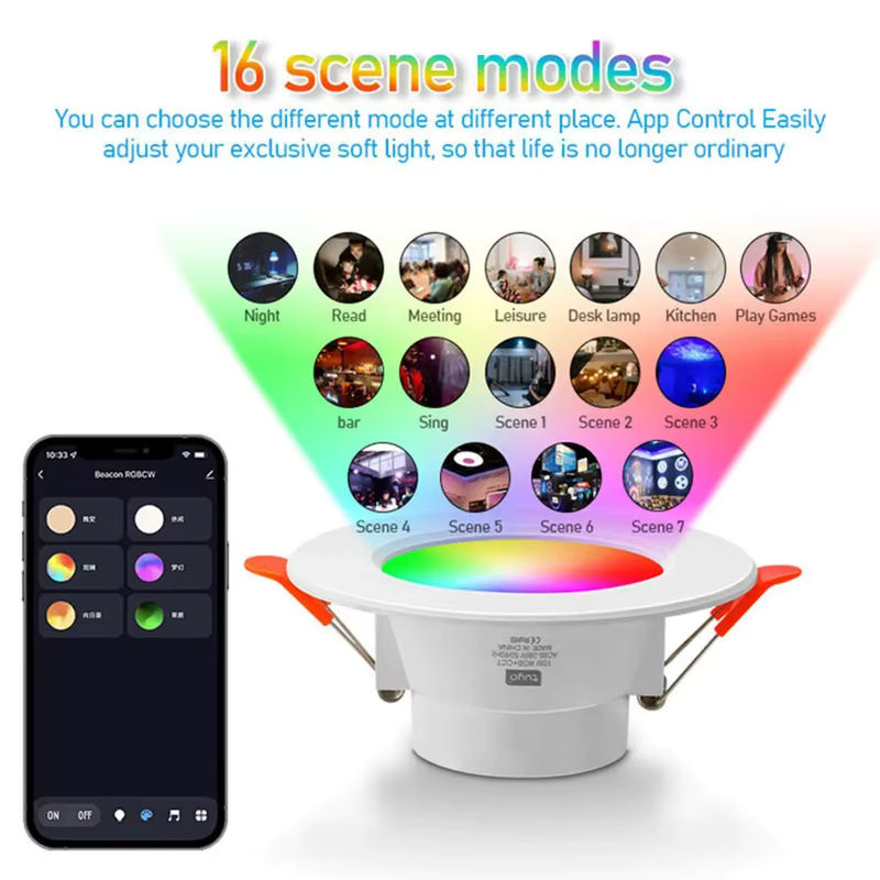 AVACOM Smart LED Einbauleuchte RGBCW mit Tuya Bluetooth und Smart Life App-Steuerung, dimmbar, weiß, 15W - Bild 4