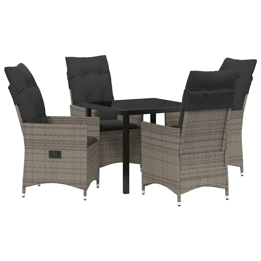 vidaXL Garten Essgruppe aus Poly-Rattan mit 5 Teilen in Grau inklusive Kissen und Sicherheitsglas - Bild 2
