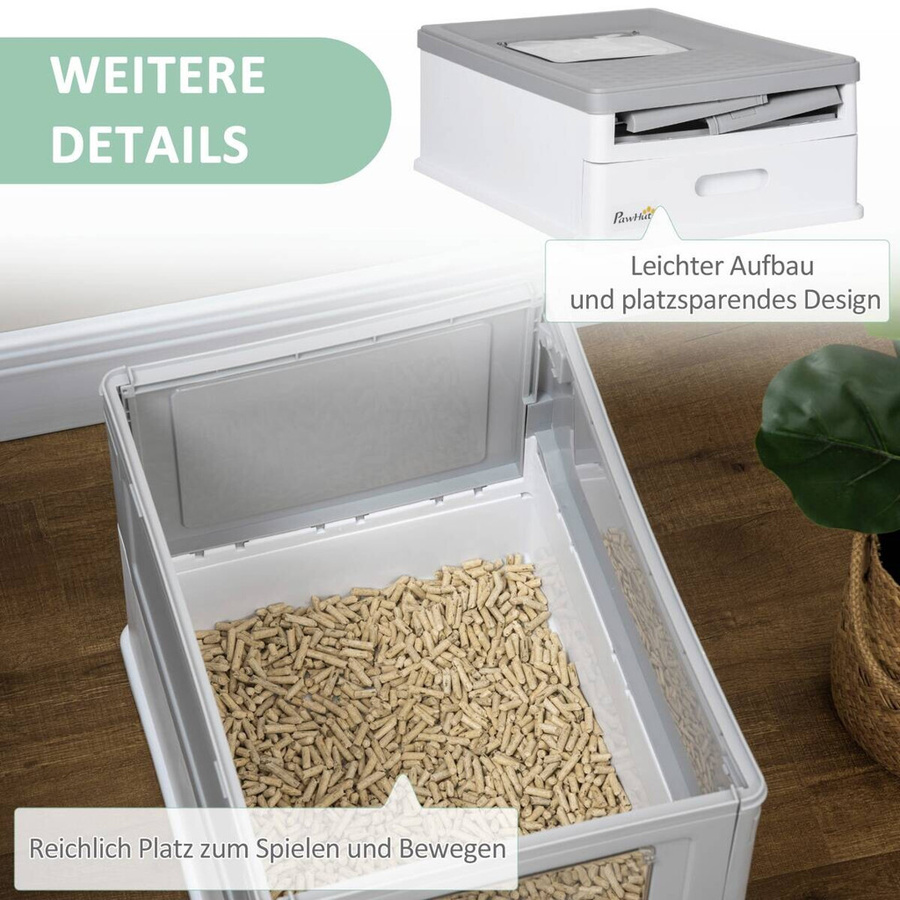 PawHut Katzentoilette mit ausziehbarer Schublade und Bodenschale in Weiss und Grau, B/H/L: 35,5 x 47,5 x 36,7 cm - Bild 4