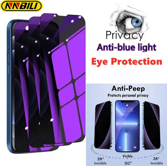 NNBILI Anti-Blaulicht-Displayschutz aus gehärtetem Glas für iPhone 15, 16, 14, 13 und 17 Pro Max, transparent - Bild 1