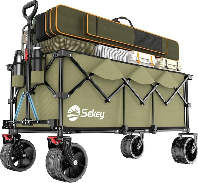 Sekey XXXL Bollerwagen faltbar in Olivgrün mit 300L Fassungsvermögen und 200KG Tragkraft - Bild 1