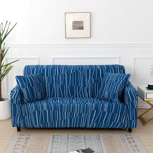 Einfarbiger Stretch-Sofabezug von Your Warm Home in Blau, All-Inclusive-Sofakissenbezug für drei Personen, Breite: 235-300 cm - Bild 1