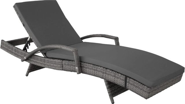 tectake Aluminium Rattan Sonnenliege Grau mit abnehmbarer Polsterauflage, B/T/H: 190 x 71 x 34 – 74,5 cm - Bild 2