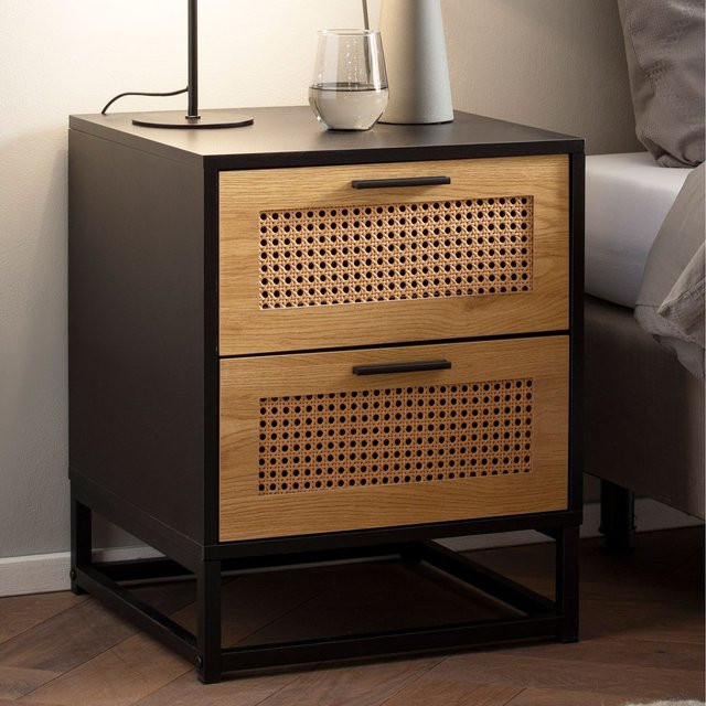 Nachtkonsole FineBuy Nachtkommode mit Wiener Geflecht in Schwarz, B/T/H: 45 x 45 x 56 cm - Bild 1