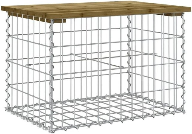 DELUKE Gartenbank Gabionenbank aus Stahl und Kiefernholz in Braun mit rustikaler Optik, B/T/H: 63 x 44 x 42 cm - Bild 1