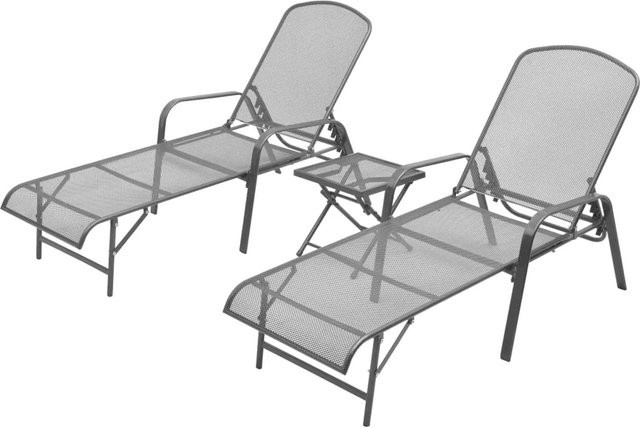 vidaXL Sonnenliegen Set aus 2 Stück mit Tisch aus Stahl in Anthrazit - Bild 1