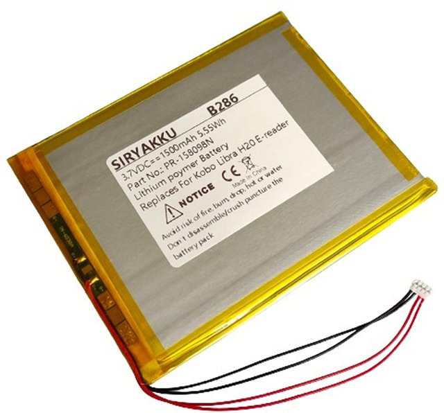 SIRYAKKU Ersatzbatterie für Kobo Libra H2O E-Reader, 3,7 V, 1200 mAh, Modell PR-158098N - Bild 1