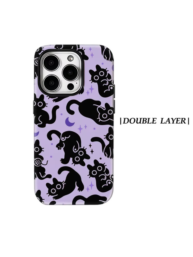 Mystic Black Cat Magnetische Handyhülle für Apple iPhone 17 16 15 14 13 Pro Max Plus in Schwarz und Lila, robuste Doppel-Schicht-Hülle - Bild 6