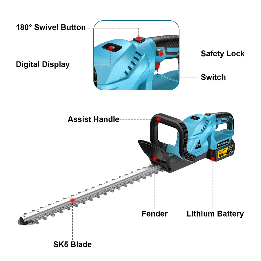 Gisam Bürstenloser elektrischer Heckenschneider und Trimmer für Makita LXT 18V Akku, Blau - Bild 7