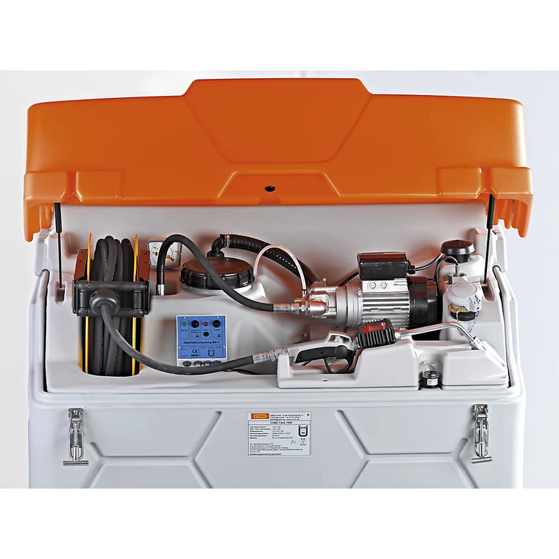 CEMO CUBE Outdoor Premium Schmierstofftankanlage in Grau und Orange mit 230 V Elektropumpe, 15 m Schlauch und Klappdeckel, B/T/H: 180 x 120 x 120 cm - Bild 3