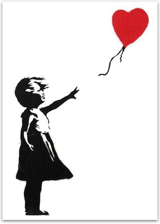 Banksy Graffiti Kunst Leinwand Malerei Girl with Balloon in Rot Schwarz Weiß, Modernes Street Art Wandposter für dein Wohnzimmer, B: 60 cm, H: 80 cm