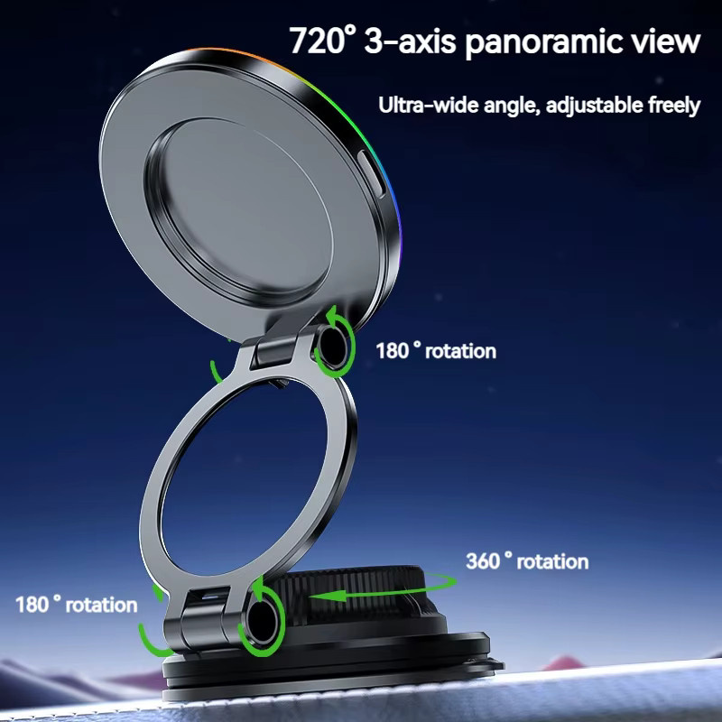 TONGDAYTECH Kabellose 15W Magnetische Ladehalterung mit Vakuum-Saugmagnet und 360 Grad Drehbarkeit in Schwarz für iPhone und Samsung - Bild 3