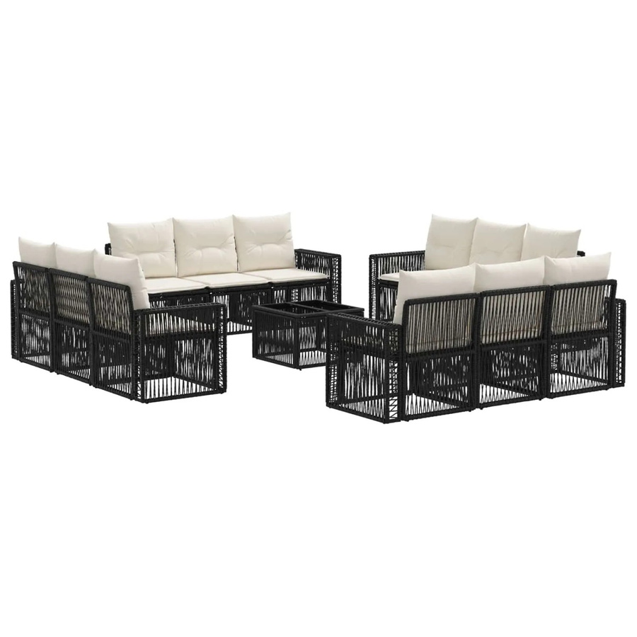 vidaXL Gartensofa-Set 13-teilig in U-Form aus Poly-Rattan mit Polsterkissen und Couchtisch, Schwarz und Cremeweiß - Bild 2