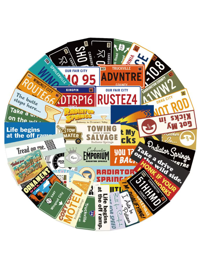 50 Stück Cartoon Cars Zitat Aufkleber wasserfest multicolor von BulingBulingStickers Store - Bild 5
