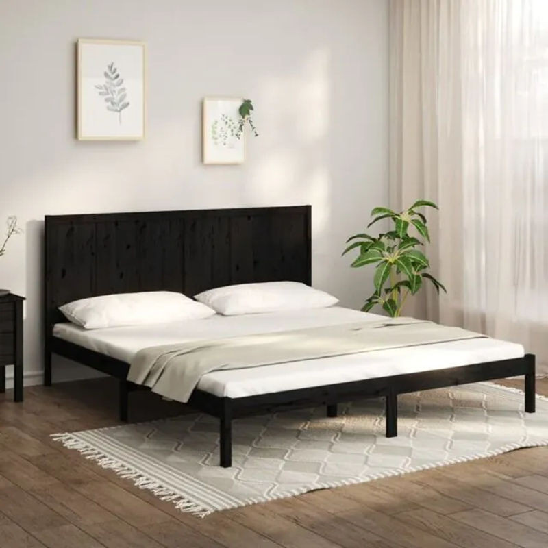 Massivholzbett aus Kiefer von Vidaxl in Schwarz, Modernes Landhausdesign, B/T: 200 x 200 cm - Bild 1
