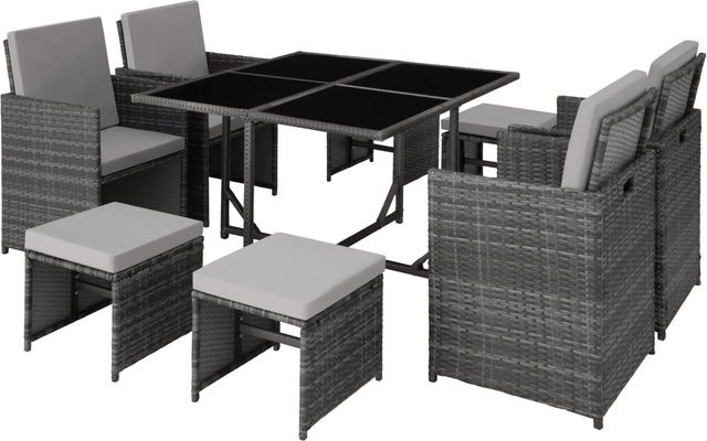 tectake Rattan Sitzgruppe Bilbao für Garten und Terrasse, Grau, B/T/H: 53 x 53 x 87 cm - Bild 2
