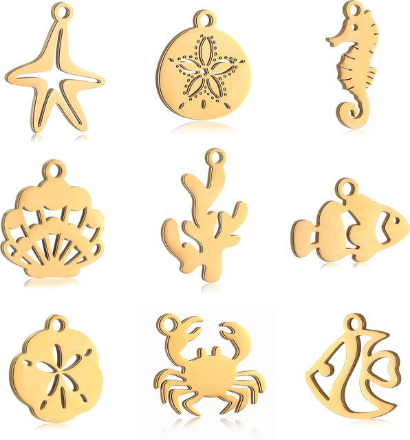DOOYIO Charms Krabbe Muschel Sand Dollar Anhänger, Edelstahl, Gold, Unisex - Bild 1