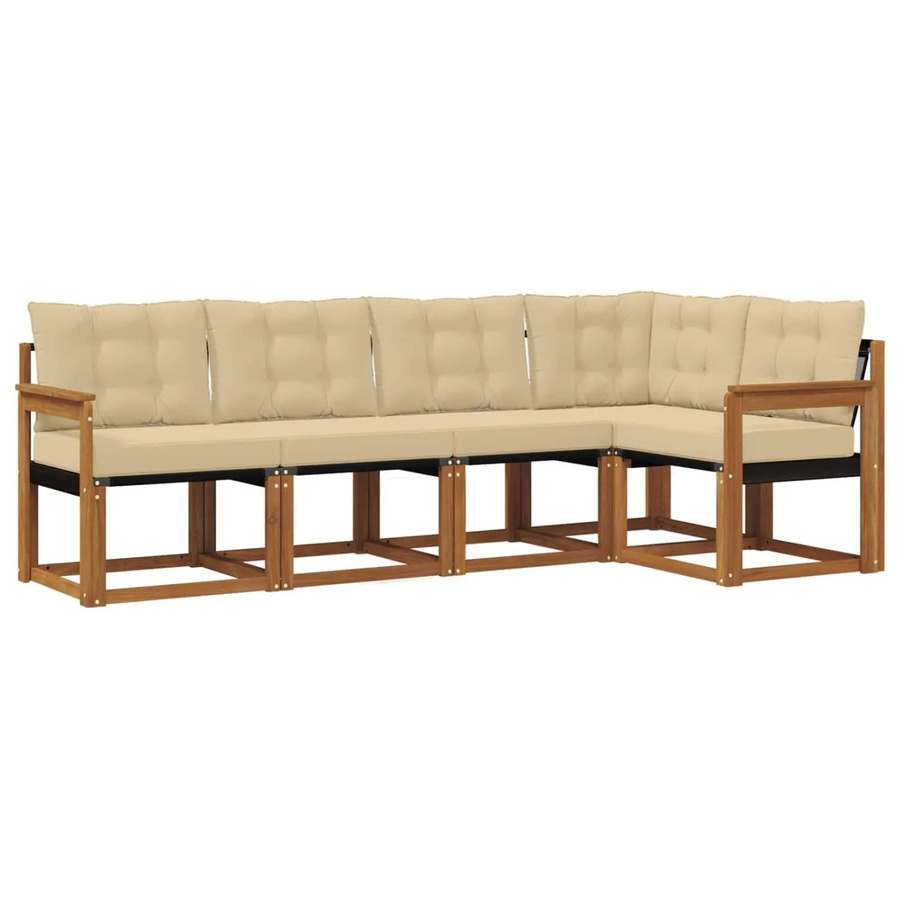 vidaXL Outdoor-Sofagarnitur 5-teilig aus Akazienholz mit Textilene und Kissen in Natur und Beige - Bild 2