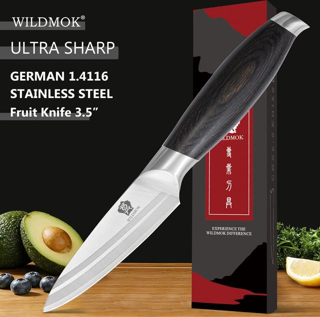 WILDMOK Schälmesser aus deutschem Edelstahl mit ergonomischem Holzgriff, 3,5 Zoll - Bild 1