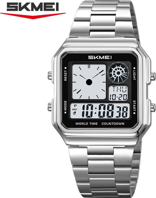 SKMEI Digitaluhr, Edelstahl, Silber, Herren - Bild 1