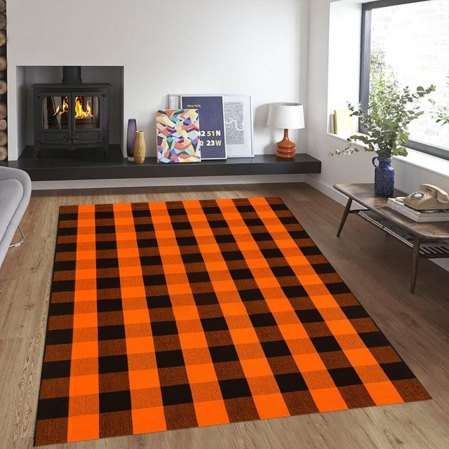 Lodestar Teppich Orange Kariert, Rutschfest und Saugfähig, B/T: 80 x 50 cm - Bild 1