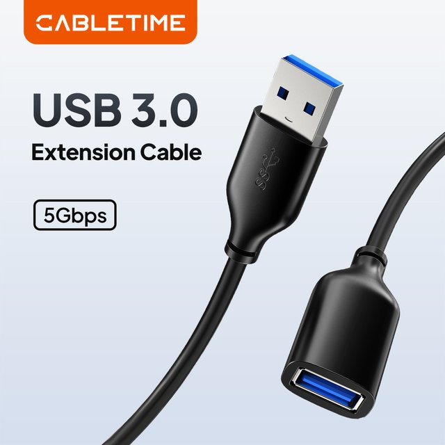 CABLETIME USB 3.0 Verlängerungskabel USB-A auf USB-A, 5 Gbit/s, Schwarz - Bild 1