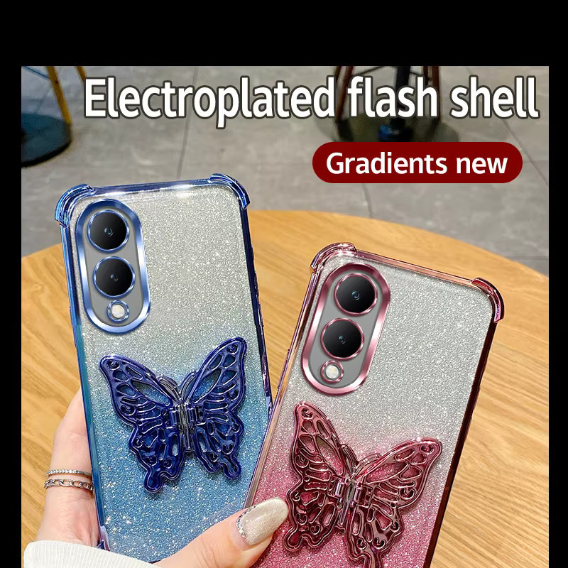 Stoßfeste Vivo Handyhülle mit Glitzer-Schmetterling-Design in Schwarz aus TPU - Bild 2
