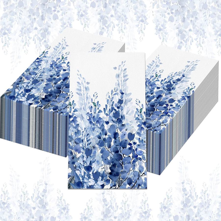 Blaue Servietten mit Blumen- und Schmetterlingsmotiv aus Papier für deine Tischdekoration bei Hochzeiten oder Geburtstagen - Bild 2