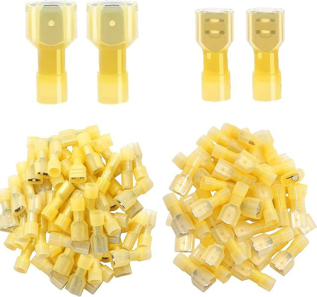 AOKIN 200-teiliges Nylon-Flachstecker-Set mit Schnellkupplung, isolierte männliche und weibliche Flachstecker für 12–10 Gauge - Bild 1