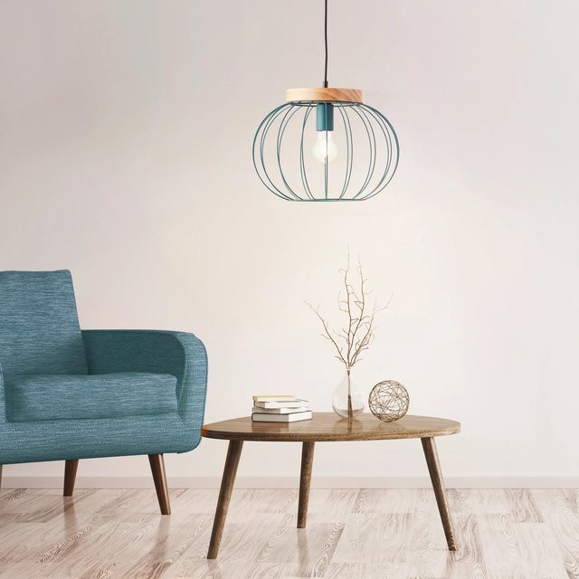 Brilliant Sorana Pendelleuchte 1-flammig Schwarz und Holzfarbend aus Metall und Holz mit E27 Fassung - Bild 1