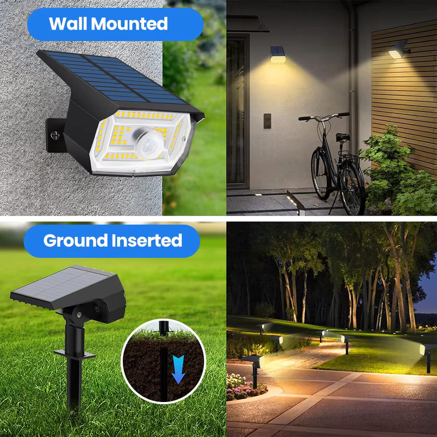 Solar-LED-Spotleuchten für den Außenbereich mit Bewegungssensor und 56 LEDs in Schwarz, wasserdichte Gartenbeleuchtung für Hof, Wand und Wege - Bild 5