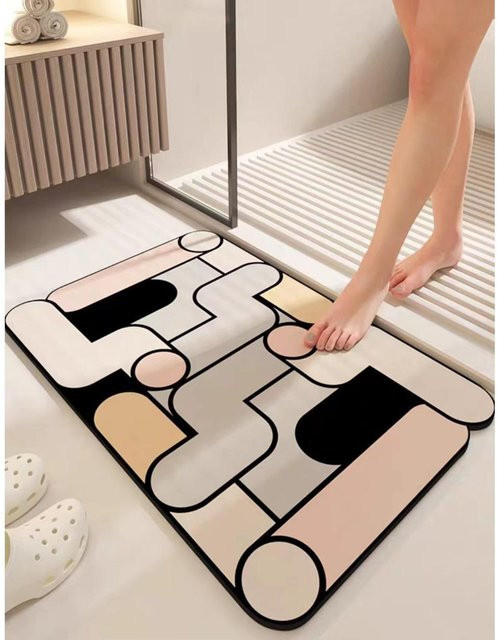 Rutschfeste Badezimmer-Fußmatte aus Kieselalgen-Schlamm von Yiran Furniture mit floralem Pflanzenmuster in Multicolour, Breite: 40 cm, Tiefe: 60 cm - Bild 1
