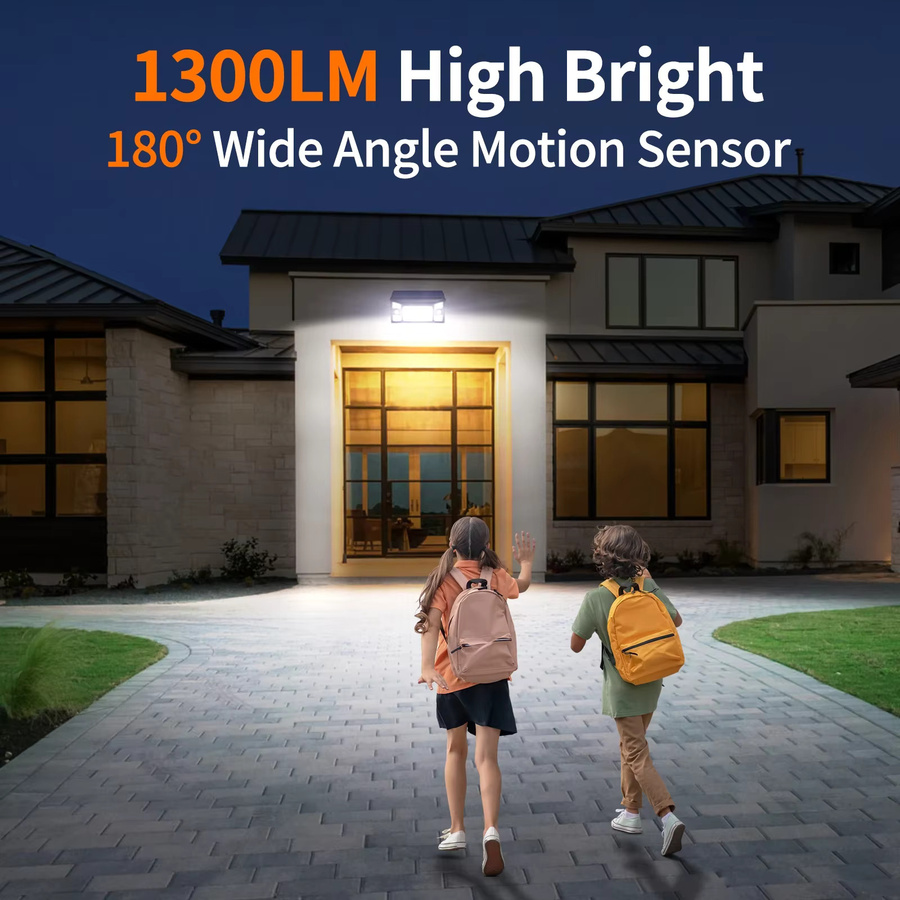 Intelamp Hochleistungs-Solarleuchte mit Bewegungsmelder, 1300 Lumen, wasserdicht, Schwarz, Modernes Design für Garten, Wand und Außenbereich - Bild 4